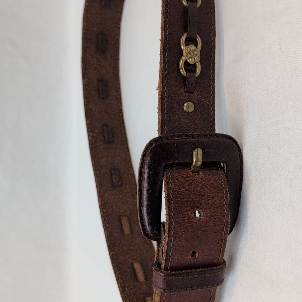 Brown Leather Belt with Brass Chain Detail